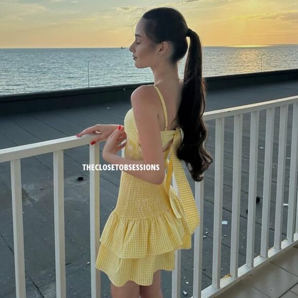 Zara Yellow Gingham Smocked Mini Dress - Picture 6 of 14